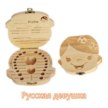 Load image into Gallery viewer, Baby Milk Teeth Box Spanish English Russion Baby Wood Tooth Box Baby Tooth Organizer Kids Deciduous Storage Collect wooden Box
