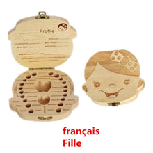 Load image into Gallery viewer, Baby Milk Teeth Box Spanish English Russion Baby Wood Tooth Box Baby Tooth Organizer Kids Deciduous Storage Collect wooden Box