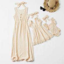 Load image into Gallery viewer, Mother and Kids Casual Button Dress Solid Matching Cute Baby Romper Summer Dress Mom Baby Family Clothes Outfits Cotton Dress
